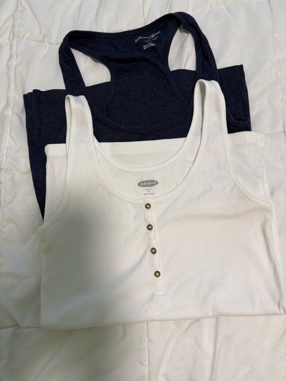 Old Navy White Ribbed Henley Tank with Navy Racerback Tank